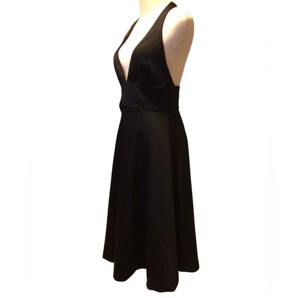 J Crew New Size 4 Black Wool Halter Plunge‎ Neck Fit Flare Cocktail Dress